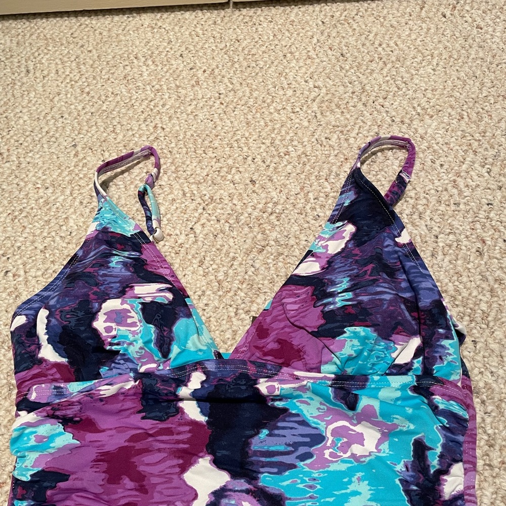 Tommy Bahama Purple Turquoise Navy Floral One-Piece Swimsuit - Picture 4 of 7
